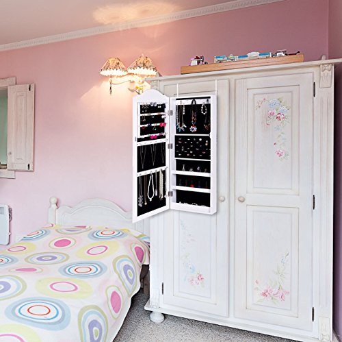 Ezigoo Schmuckschrank – Türmontage/Wandmontage 96 x 35 x 8,7 cm – Weißer Spiegel-Schmuckschrank mit viel Stauraum - 6