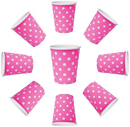 50 x Polka Dot Cups, Pink, Paper Cups, Disposable Cups For Drinks, Snacks, Hot and Cold Drinks