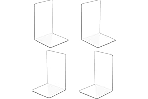 TIWIHON Book Ends - 4Pcs Clear Acrylic Bookends, Bookshelf Desktop Book Organizer Stationery Book Ends for Shelves, Plastic Book Holders Bookracks Divider Stopper Decorative for School, Library, Office, Home