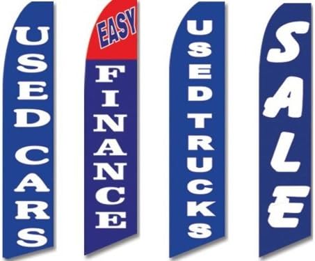 4 Swooper Flags Used Car Truck Auto Dealer Easy Finance Sale Blue White by EHT Flags