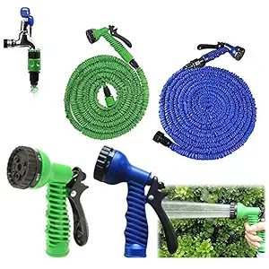 PCCOT ENTERPRISE Garden Pipe New Expandable Magic Flexible Water Hose 50 Ft / 15 M EU Hose Plastic Hoses Pipe with Spray Gun to Watering Washing Cars (50feet / 15m) (Multi)