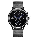 SENORS Herren Uhr Analoge Quarzuhr mit Edelstahl Mesh Band Datum Wasserdicht Schwarz Armband 8806
