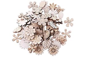 SIMUER Fiori e foglie in legno tagliati al laser, fiori in legno e foglie Abbellimento Forma in legno, decorazioni per matrimoni, 400 pezzi