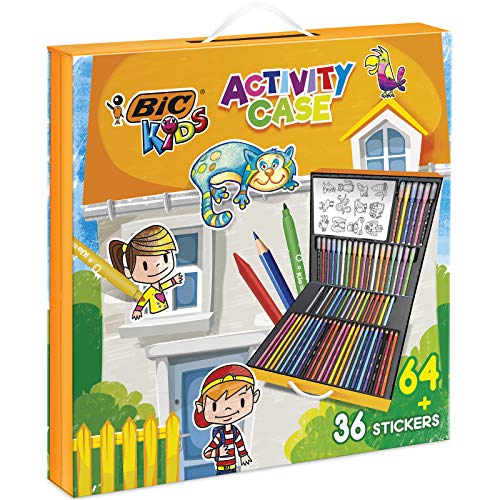 BIC 961558 Mallette de Coloriage - 24 Crayons de Couleurs/24 Feutres/16 Craies et 36 Stickers à Colorier