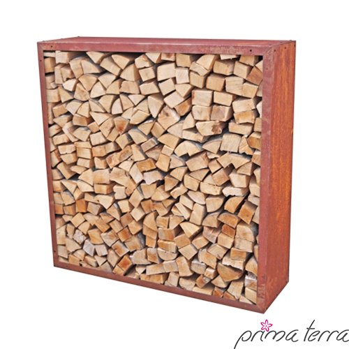 prima terra Kaminholzregal Kaminholzunterstand Brennholzregal Kaminholz Aufbewahrung Bausatz Edelrost Maße 118x118cm Tiefe 35cm