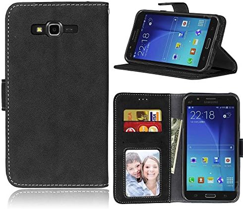 Samsung Galaxy J7 (2015) Wallet Case Cover for Ladies and Gentlemen, Protective Wallet Flip Case with Card Slot for Samsung Galaxy J7 (2015)Black (5.5 inch)