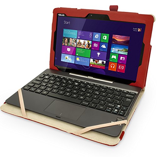 igadgitz Rot PU Ledertasche Hülle Folie für Asus Transformer Pad TF103C 10.1 Zoll mit Multi-Winkel Betrachtungs + Stylus-Stift Elastischen Halter + Displayschutzfolie - 3