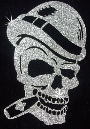 Große 20,3 cm Stoff Glitzer Totenkopf Zigarre zum Aufbügeln Silber