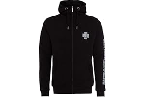 Rammstein Herren Kapuzenjacke Klassik Offizielles Band Merchandise Fan Zipper schwarz mit weißem Front und Seiten Print