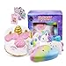 Price comparison product image Toy Basket Squishies – Slow Rising, Jumbo Kawaii 4 Pack – Unicorn Squishy, Unicorn Cake Squishy, Unicorn Doughnut Squishy and Rainbow Cloud Squishy – Includes BONUS Unicorn Stickers and eBook