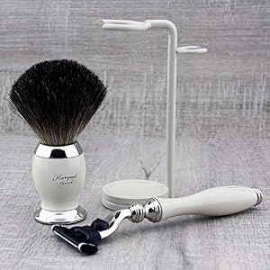 Pure Black Badger Brush & Triple Edge Cartridge Replaceable Head Razor,Stand - Image 4