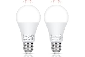 Aigostar Bombilla con Sensor de Movimiento, Bombilla LED E27 A60 12W Equivalente a 81W, Luz Blanca 6500K, 1170 Lm, Automatica E27 Detector de Movimiento, No Regulable, 2 Unidades