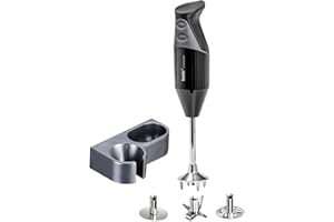 bamix M200 MONO PRO-1 blender ręczny zestaw wraz z nożem wielofunkcyjnym, 3 końcówkami, uchwytem, 200 W, 2-stopniowy, stal nierdzewna, wyprodukowano w Szwajcarii, czarny