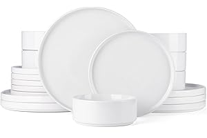 Richmount Nebula Dinner Sets for 6 People, 18-Piece Speckled Dinnerware Stoneware Set, Scratch Resistant, Dishwasher & Microwave Safe, Dining Plates and Bowls Sets, White with Speckled
