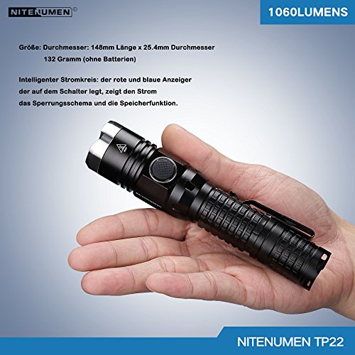 Das Set für USB aufladbare taktische Taschenlampe,Cree XP-L V5 LED 1060 Lumen USB nachladbare taktische Taschenlampe:Leistungsfähige helle super helle wasserdichte Fackel,18650 nachladbare Li-Ionbatterie-Nitenumen TP22 - 6