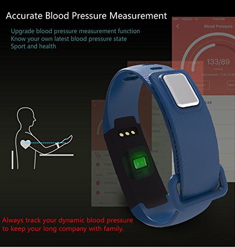 ROGUCI Smart Armband Wristband, IP67 Wasserdichte Blutdruck Oxygen + Oximeter Herzfrequenz Müde Monitor Fitness Schlaf Gesundheit Tracker, Smart Sport Tracking Armband Für iOS 8.0 Android 4.4, tägliche Laufleistung Pedometer Schritt Zähler Kalorien verbrannt Messung Call SMS Erinnerung Sesshaft,Blau - 5