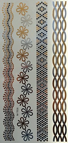 5 Bögen Metallic Tattoo Flash Tattoo Aufkleber Einmal Tattoo Gold und Silber Schmuck Tattoos Viele Schöne Motive - 5