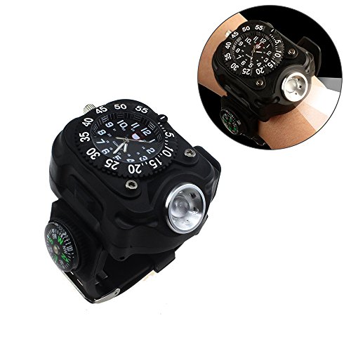 Sunmoch Super Helle 5-Mode Handgelenk LED Licht USB Aufladbar Wasserdichte LED Taschenlampe Fitness tracker Wristlicht Sportuhr Licht mit Kompass, Verwendet als Running Lichter, Radfahren Licht, Klettern Lichter, Camping Lichter,Outdoor Mini Taschenlampe