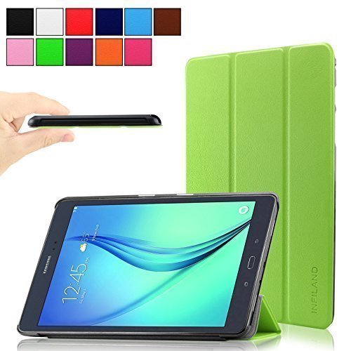 Infiland Samsung Galaxy Tab A 9.7 Hülle Case-Ultra Dünn Tri-Fold Smart-Muschel hochwertiges PU Leder Ultra Schlank Superleicht Ständer Smart Shell Cover Schutzhülle Etui Tasche für Samsung Galaxy Tab A 9.7 T550N/ T555N 24,6 cm (9,7 Zoll) WiFi/LTE Tablet-PC(mit Auto Schlaf / Wach Funktion)(Grün)