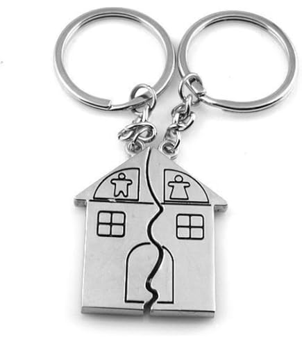 Taiyin Set Da 5 Portachiavi A Forma Di Casa In Metallo - Portachiavi Con Finestra E Camino, Regalo Simbolico, Argento 3.6x3.6 Cm - 2
