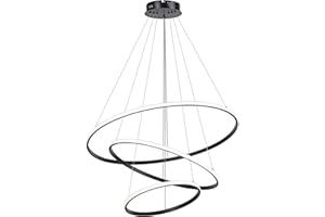 MINIFAIR Nowoczesna lampa wisząca, współczesny regulowany wiszący żyrandol sufitowy, ściemnialna 3 pierścienie nowoczesna oprawa wisząca Led do stołu w jadalni, do kuchni, sypialni 40 + 60 + 80 cm, czarny