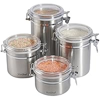 VonShef – Clip Top Tarros 4 piezas Café Té recipiente de almacenamiento tarros de acero inoxidable Set