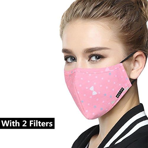 N95 Mask,XinGe Anti Pollution Mask Anti Dust Military Mask Grade N99 Mask Adjustable Washable Cotton Mouth Masks Replaceable Filter(1 Mouth Mask + 2 Filters) (Women-Pink bow)