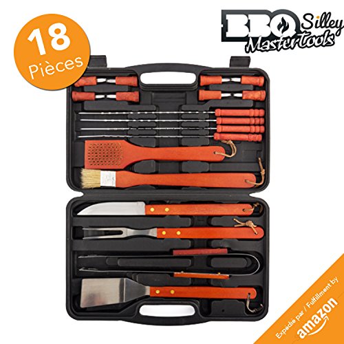 Silley® BBQ Mastertools 18 pièces ★ Mallette Ustensiles pour Barbecue et Plancha de 18 pièces 