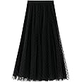 SotRong Womens Overlay Layered Tulle Skirt Elastic High Waisted A-Line Midi Skirts Mesh Chiffon Pleated Dress with Flower Decoration