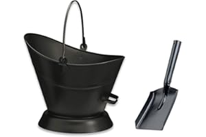 OPTIPRODUCTS Heavy Duty Metal Fireside Waterloo Bucket Fireplace Hod Scuttle Coal Fuel Ash Wood Log Storage with Shovel