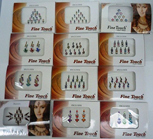 Lightahead® 12 PACK BOLLYWOOD HEAD BINDI TATTOO INDIAN ART RHINESTONE STICK ON REUSEABLE