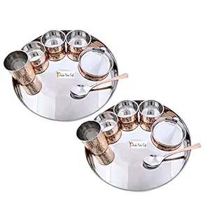 Prisha India Craft Traditional Dinnerware Stainless Steel Copper Dinner Thali Set of 2, Thali Diameter 13 Inch