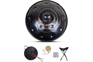 LSZMXI Handpan Drum Instrument, D Minor 12 Notes 22" Steel Hand Drum with Soft Handpan Bag, 2 Handpan Maillets, Handpan Stand, for Sound Healing, Personal Meditation and Relaxation
