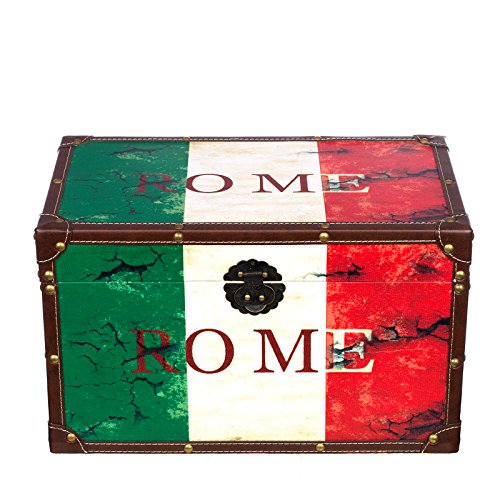 Truhe Kiste WA3305 New York, London, Paris, Rome, Weltreise, Städtereise ,Holztruhe mit Canvas bezogen im Vintage Look, Schatzkiste,Kiste, Piratenkiste, Kleinmöbel, Mit Metallbeschlägen, Antikoptik, Holz, verschieden Größen, Maritim, Deko, Hochwertig, Kolonialtruhe, Kolonialstil, Holzbox, Truhe mit Ornamenten . (M 40cm x 24cm x 24cm Rom)