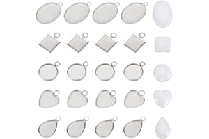 UNICRAFTALE 30 Ensembles 5Styles Supports Pendentif Cabochon Acier Inoxydable Plateaux à Pendentif Cabochons pour Bijoux Support Cabochon Rond Ovale Larme Coeur Lunette Pendentifs Plateau Cabochon