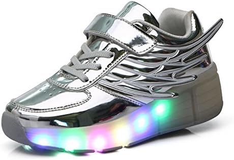 Meurry Unisex wheels Shoes LED Roller Skate Shoes Kids Girls Boys Outdoor Sneakers Trainers with A Wheel Adult Flashing Sport Shoes for Birthday Halloween Christmas Gift 28 EU,Silver