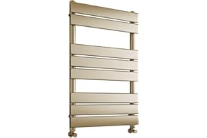 Greened House Richmond Heated Towel Rail Flat Panel Brushed Brass Bathroom Towel Radiator Central Heating (Brushed Brass, 500mm W x 800mm H)
