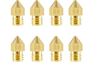 Aokin 8 Pcs 0.8mm MK8 Extruder Nozzles 3D Printer Nozzles for Creality Ender 3/3 Pro/3 V2, Ender 5/5 Pro, CR-10/10S, Makerbot, Anet A8 3D Printer