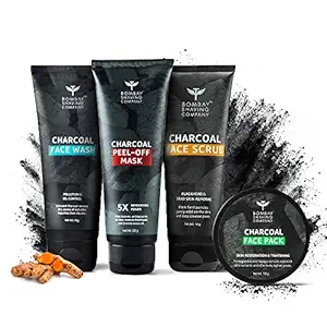 Bombay Shaving Company Activated Charcoal Facial Kit | Charcoal Face Wash, 45 gm, Charcoal Face Scrub, 45 gm, Charcoal Face Pack and Charcoal Peel Off Mask, 60gm