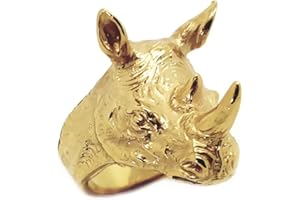 BOBIJOO Jewelry - Bague Chevalière Homme Tête de Rhinocéros Sagesse Totem Voyageur Acier 316L Or