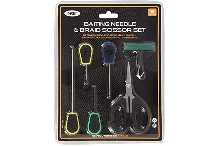 NGT Fishing Tackle 6 Tool Set - Braid Scissors & Baiting Tools PLUS knot Puller