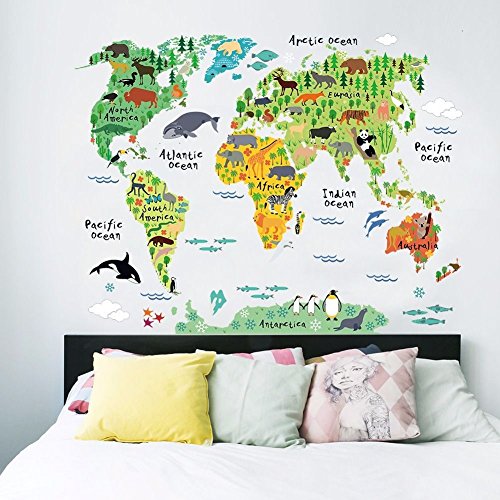 Zooarts Wanddeko, Tiere, Weltkarte, Vinyl-Wandaufkleber für Kinderzimmer - 3
