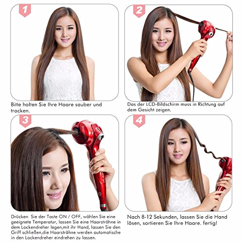 LUCKYFINE Funktion Dampf Schlafwickler Haar Dampf Schalter Curling Iron Red ¨C Display Digital LCD-Ranken, 3 Wege, 3 Einstellungen von Zeit, & 3 Temperaturstufen - 7