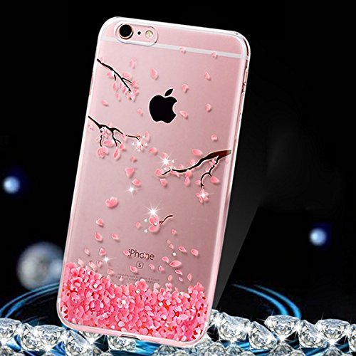 iPhone 7 Hülle,iPhone 7 2016 Hülle,JAWSEU Blumen Pflaumenblüte Malerei Muster Glänzend Glitzer Crystal Case Hülle Klare Ultradünne Silikon Gel Schutzhülle Durchsichtig Kristall Transparent TPU Silikon Bumper Schutz Handy Hülle Case Tasche Etui für iPhone 7 4.7 Zoll+1xSchwarz Glitzer Bling Eingabestift-Pflaumenblüte