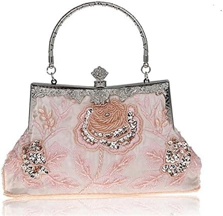 ISHOW Womens Beaded Vintage Satin Evening Party Prom Cluthes Dinner Handbag