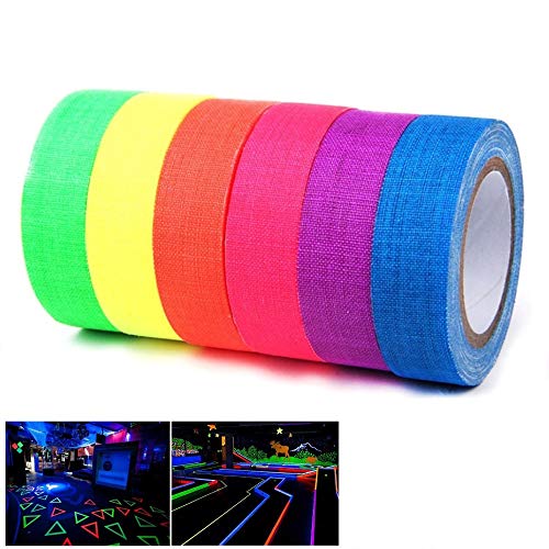 Juego de 6 cintas fluorescentes cinta adhesiva decorativa de alta resistencia para grifo, cinta de neón, fácil de desgarrar para pisos, etapas, pizarra blanca ,cinta americana