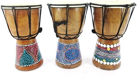 2 x DJEMBE DRUM 20cm Height Painted Varnished Wood Professional Bongo Fair Trade