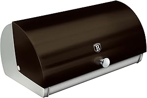 Berlinger Haus Shiny Black Panera de Mesa, Tapa Deslizante, Contenedor para Almacenamiento Pan y Bollería, Acero Inoxidable, Diseño Moderno, Negro/Inox