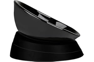 JWPC Bulldog Bowl Anti-Slip Dog Cat Dish Detachable Rubber Dog Bowl Pet Sterile Tilted Pet Feeder Slope Bas (Black(Black Ceramic Bowl), 2 Cup (Small/Medium Dog))
