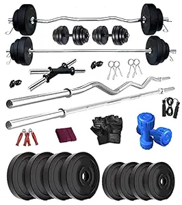 BodyFit Weight Plates With 5 Ft/3 Ft/2 Ft Rods Home Gym Dumbbells Exercise Sets (Av-30 Kg)